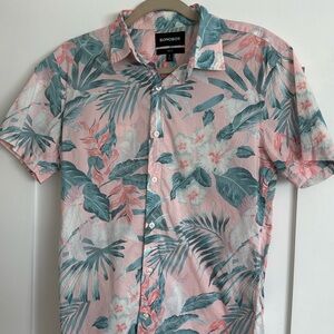 Light Pink Tropical Bonobos Men’s Short Sleeve Shirt, Small